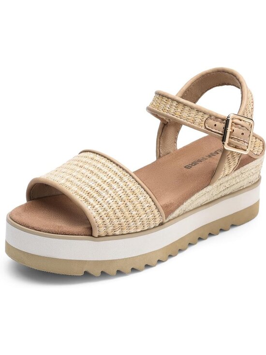 Shoes - Women's Platform Wedge Sandals Ankle Strap Raffia Open Toe Comfortable Shoes